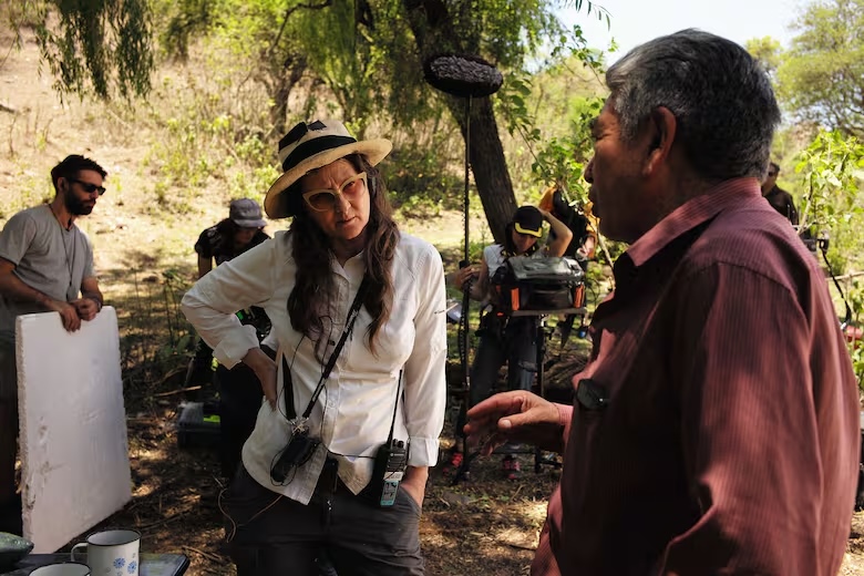 Lucrecia Martel during the filming of Nuestra Tierra