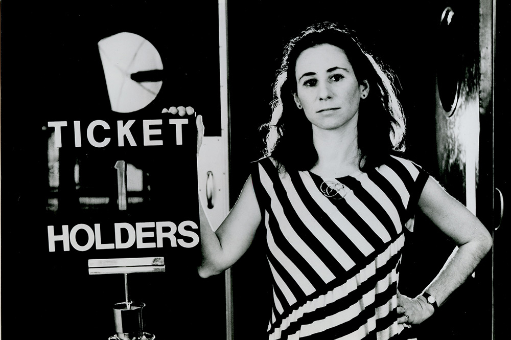 Karen Cooper photographed for the New York Times in 1982 at Film Forum’s third location, a two-screen, freestanding theater on Watts Street. Cooper opened the current venue on Houston Street exactly one year after closing Watts Street on September 5th, 1990.