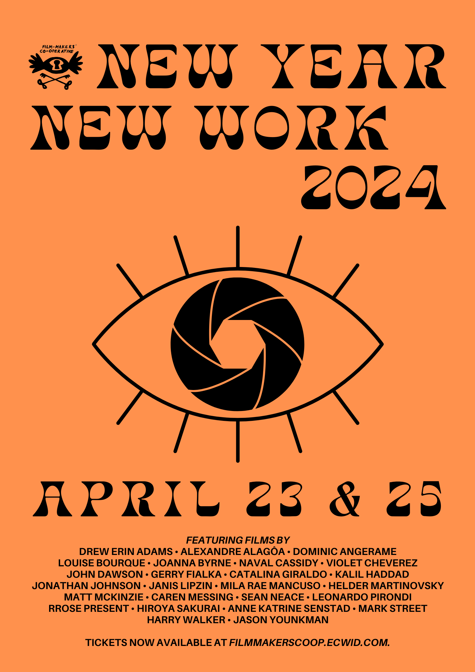 Official program poster for the 2024 New Year/New Work Film Festival at the Film-Makers' Cooperative.