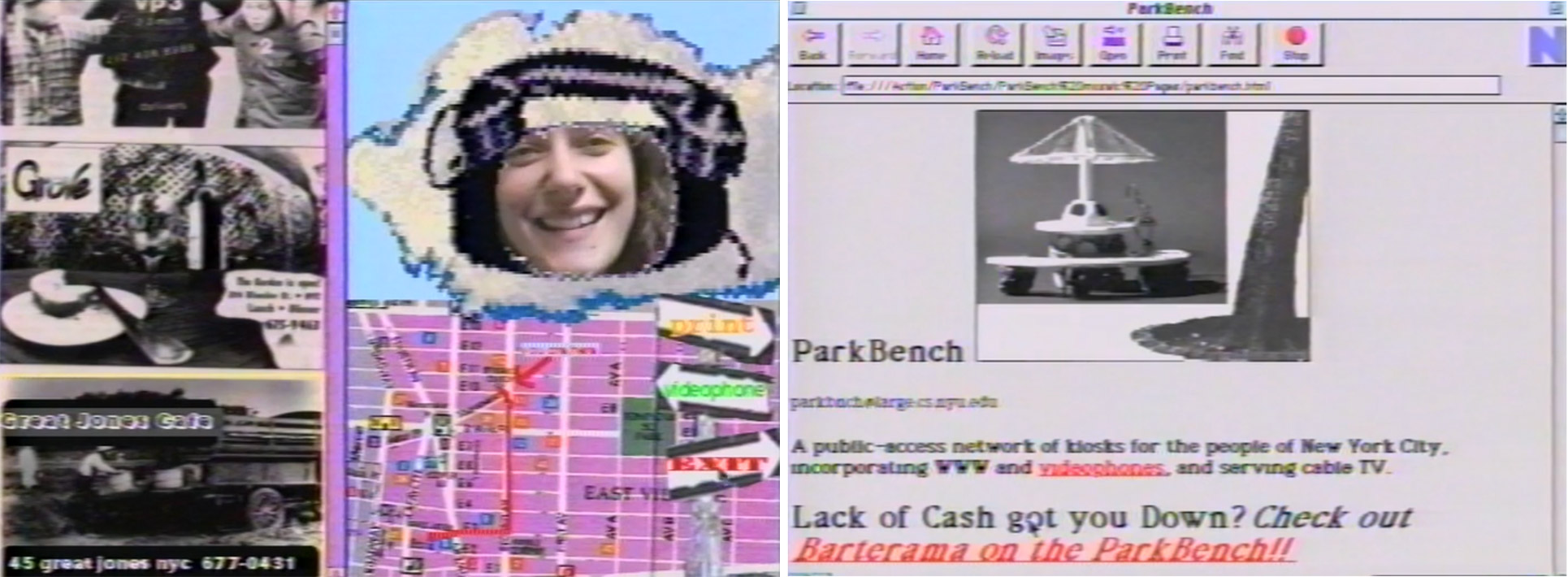 Stills from the ParkBench: City Safari interface, 1993. 