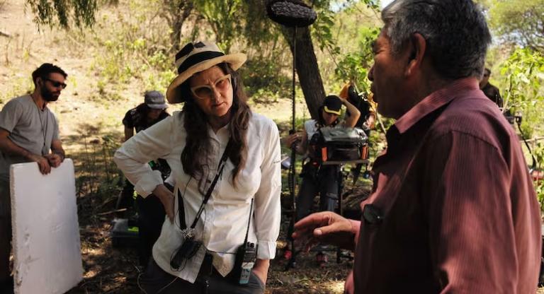 Lucrecia Martel during the filming of Nuestra Tierra